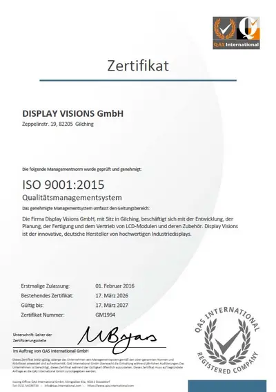 Certified quality management system in accordance with ISO9001:2015