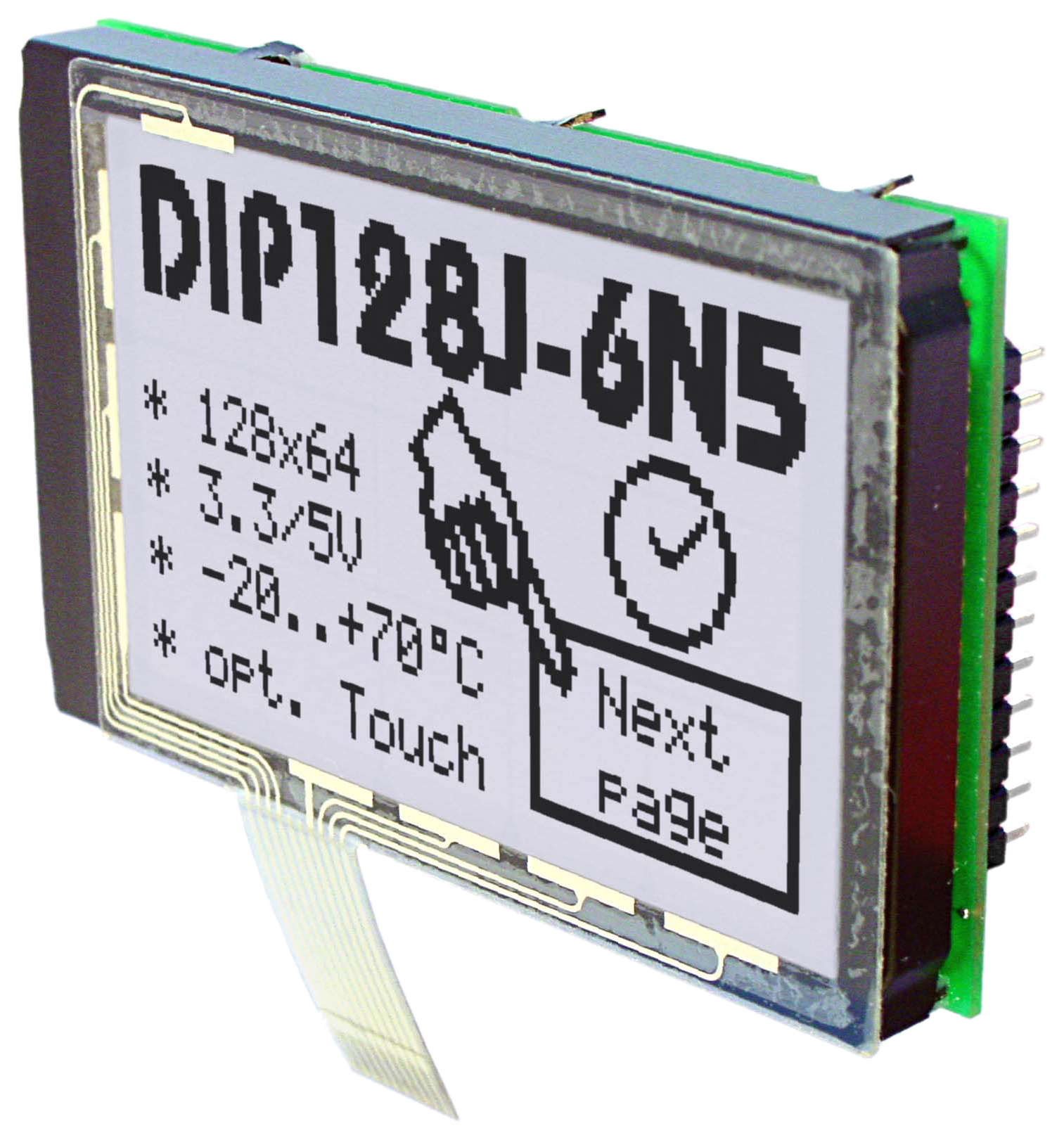 Oled Display in Chip on Board (COB) technology, here EA DIP128 as a graphic display with 128x64 pixels