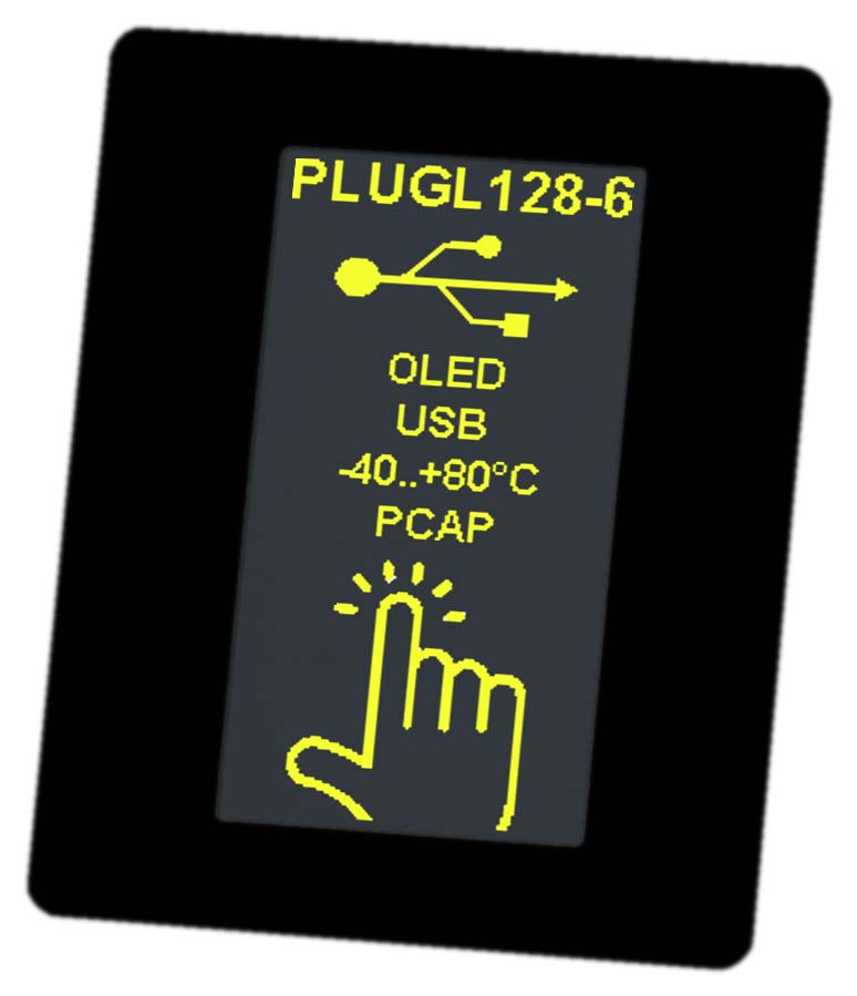 Interactive HMI displays as OLED with USB, RS232, I²C and SPI. Including touch panel PCAP